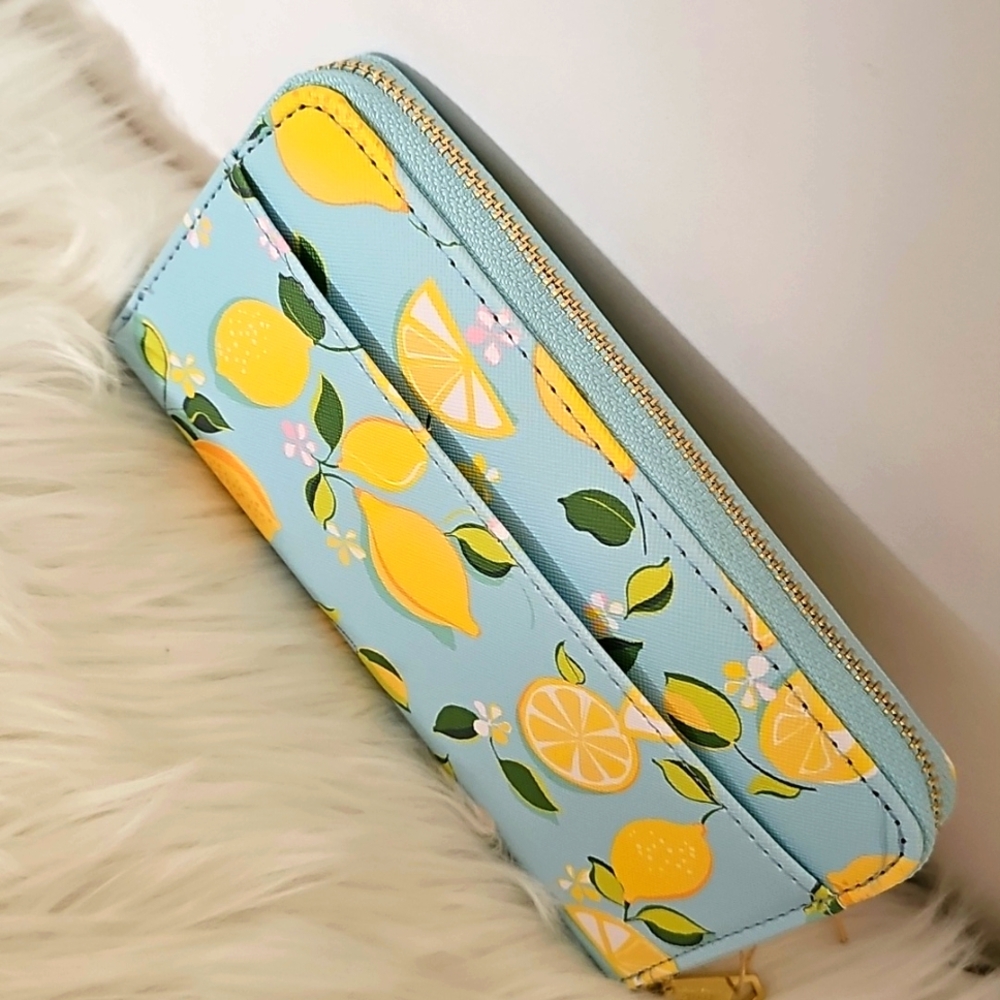 Trina Turk Lemon Print Blue and Yellow Zip Around Wallet 🍋 - Picture 3 of 11